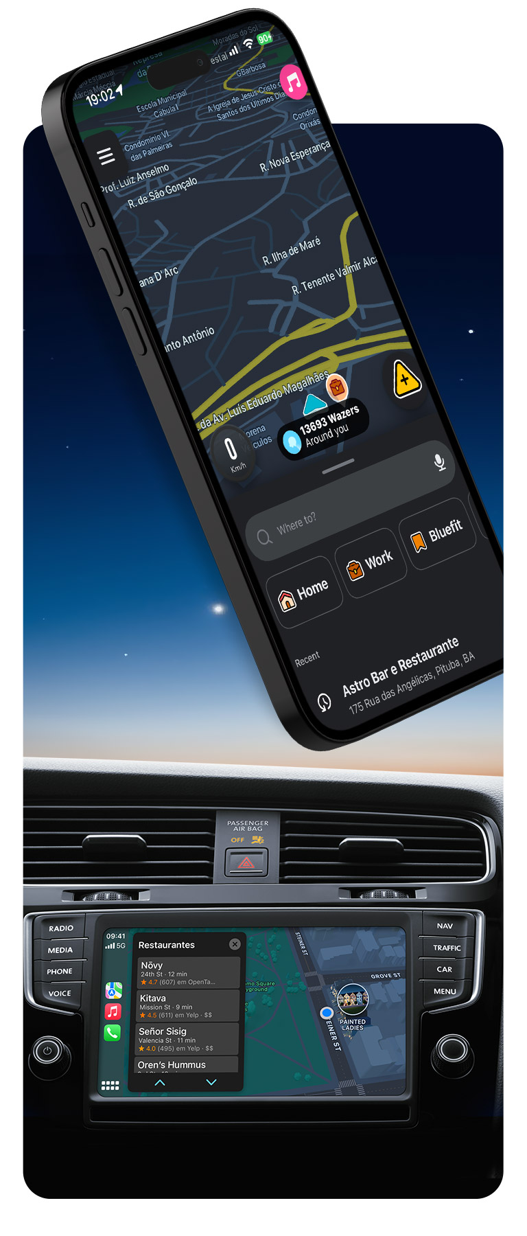 Smartphone e multimedia do carro conectado pelo CarSync