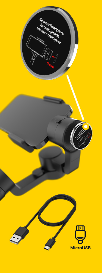Estabilizador de Imagens Gimbal SmartEyes VX Case contra peso para smartphone grande e um cabo micro usb