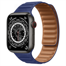 Pulseira de elos magnéticos em couro para Apple Watch-Azul-Couro-38 mm