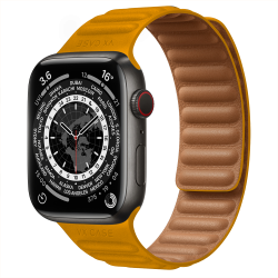 Pulseira de elos magnéticos em couro para Apple Watch-Amarelo-Couro-38 mm