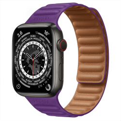 Pulseira de elos magnéticos em couro para Apple Watch-Roxo-Couro-38 mm